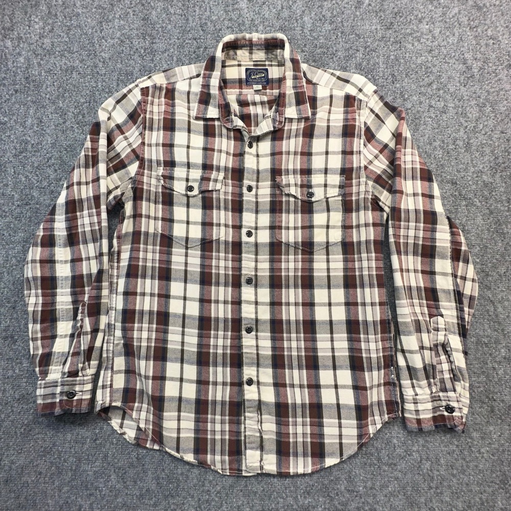 J. Crew Plaid Button Down Shirt Mens Medium Brown Cream Long Sleeve Excellent‎